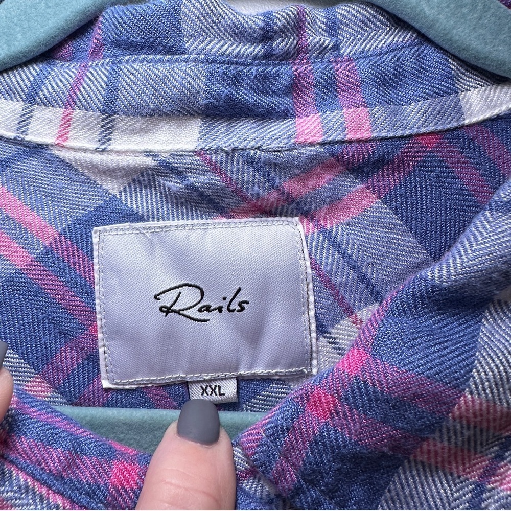 Rails Classic Plaid in Blue Pink White Button Down Long Sleeve Shirt Size XXL - Picture 8 of 8